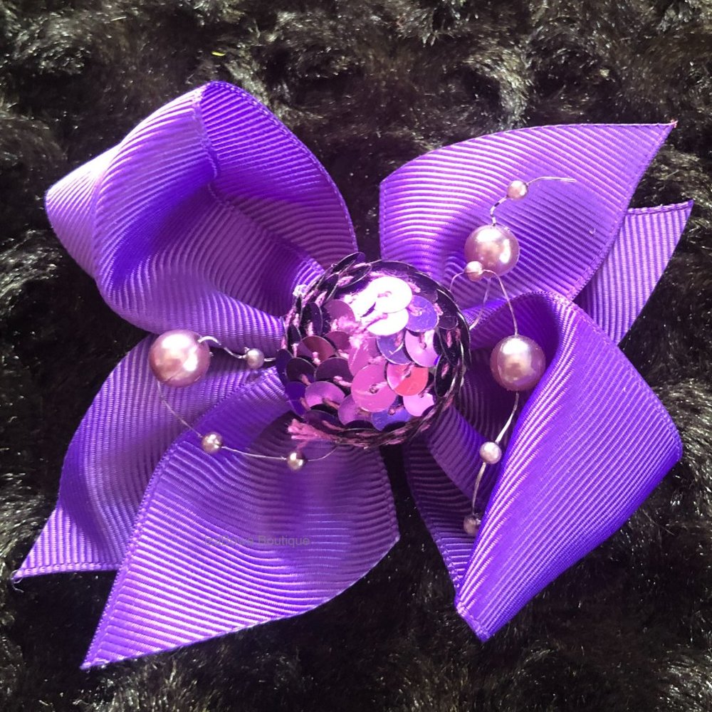 Regal Purple 4" Split Tail Boutique Bow wsequin Center  -kids-  4B2582  Handmade